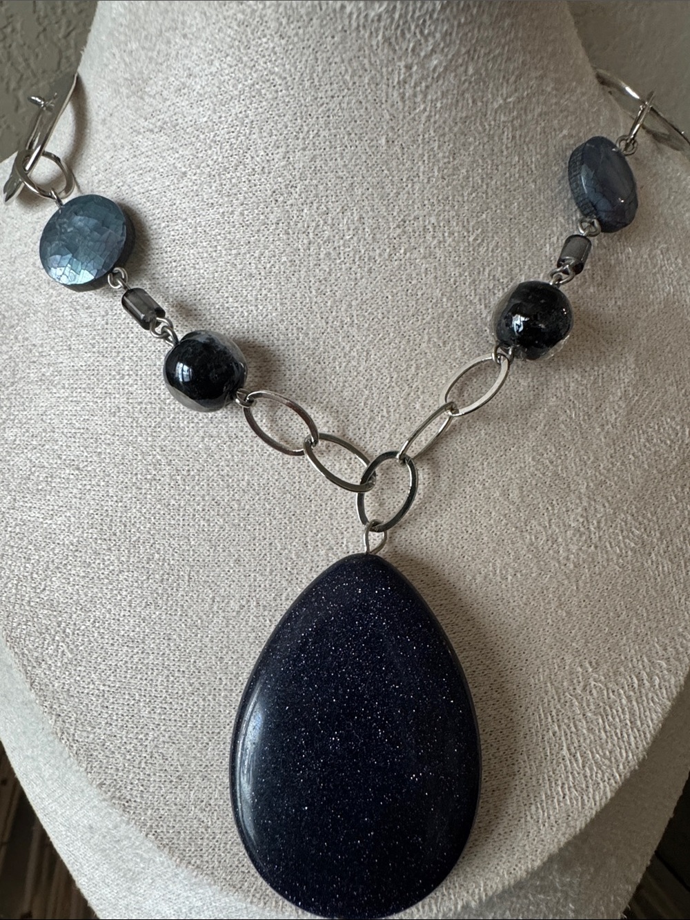 Lia Sophia Navy Blue Sparkle Teardrop Pendant Necklace